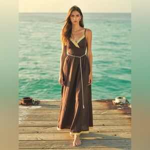 Energie Brown Jersey Goddess Maxi Dress Sz M